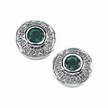 14K White 3.5 mm Genuine Emerald & 1/10 CTW Diamond Round Earring